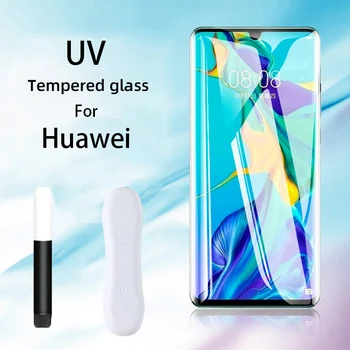 UV Kaljeno Steklo Za Huawei P40 P30 Pro Zaslon Protektorstvo Na Huawei Mate 20 30 Pro Čast 30 Nova 7 Pro Polno Tekočine Ukrivljeno Steklo