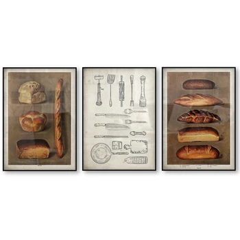 Vintage Kruh Hrana Plakat Kuhinja Pekarna Trgovec Pečen Kruh Hlebci Ilustracije Wall Art Francoski Starinsko Platno Tiskanje Slike