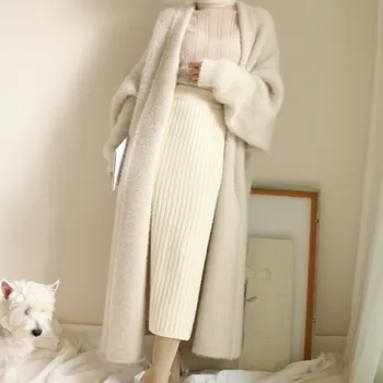Visoka kakovost jopico ponaredek mink kašmir volne suknjič oversize Moda Dolgimi Puloverji Jeseni Tople Ženske Plašče abrigo mujer