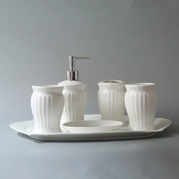 WSHYUFEI čisto bela Keramični Pranje Dodatki Set Kopalnica Nastavite Milo Odpravijo zobna ščetka imetnik pladenj Doma Pranje Material