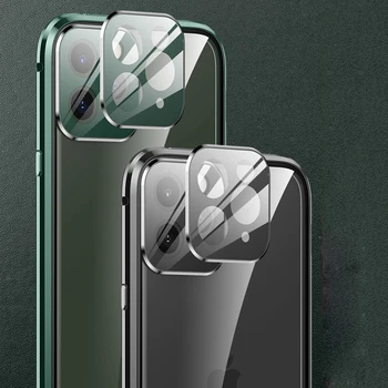 Za iPhone 11 Pro Max Primeru Dvojno Kaljenega Stekla, Pokrov & Fotoaparat Zaščitnik Nadgradnjo 360 Polno Armour Primeru Telefon Za iPhone 11 Serije