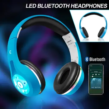 Zložljivi LED Luči Nad Glavo Bluetooth Brezžične Slušalke Slušalke Blue