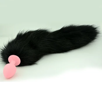 Črn rep analni čep sex igrače za žensko, 72*30 mm mala silikonska rit svečke fox rep analni čep proizvodov za odrasle buttplug