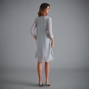 Šifon Mati Nevesta Obleke Plus Velikost Čaj Dolžino Dveh Kosov Z Jakna Elegantna Mama Obleko 2020