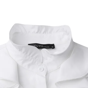 Ženske Flounce Bluzo ZANZEA 2021 Stilsko Ruffle Priložnostne Majice Dolg Rokav Vrhovi Ženski Trdna OL Delo Blusas Plus Velikost Tunika