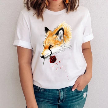 Ženske Grafični Priložnostne Modni Tisk 90. letih Fox Cartoon Živali Obleke Lady Tees Tiskanja Vrhovi Oblačila Tshirt Ženske T-Shirt