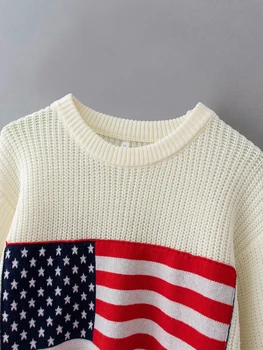 Ženski pollover pulover ženske, vzročno ameriki zastavo mehka jopica vrh jeseni, pozimi Pletene dolg rokav korejski prevelik pulover