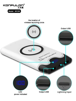 10000Mah USB Brezžični Polnilnik Zunanje Baterije Brezžično Polnjenje Powerbank Brezžični 10000 Mah Portable Power Bank Za iPhone12