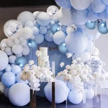 104pcs Modra Srebrna Macaron Kovinski Balon Garland Arch Primeru Stranka Folijo Balons Weding Baby Tuš Rojstni Dekor Otroci Odraslih