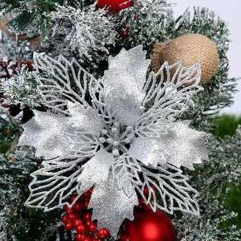 10Pcs 15 cm Božič Poinsettia Bleščice Umetna Roža Božična Drevesa Visi Božič Obesek Spusti Okraski Stranka Dekoracijo