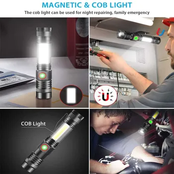 12000LM LED Žep Taktično Svetilko Super Svetla Magnetni Baklo z Cob Sidelight Nepremočljiva Zoomable 4 Načini Za na Prostem