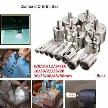 16pcs/set Diamantne kronske žage drill bit orodje, 6-50mm keramike, porcelana, stekla marmorja 6/8/10/12/14/16/18/20/22/25/28/30/35/40/45/50mm