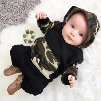 2017 Newborn Baby Fantje Prikrivanje Vojske Zelena Hooded Vrhovi +Dolge Hlače 2Pcs Obleke Otrok, Fant Oblačila, ki