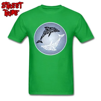 2018 Moški T-shirt Dolphin Yin Yang Tshirt Cvetlični Ornament Čisto Nov Poletje Majica Bombaž Visoke Kakovosti Oblačila Kitajski Slog Tee