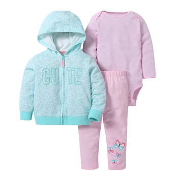 2019 dojenček fant dekle obleko geometrijske hooded suknjič+roza igralne obleke+hlače jesensko zimska oblačila oblačila za novorojenčka nastavite novo rojen obleko