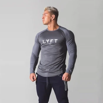 2020 Jeseni Slim Mens Fitnes Mozaik T Shirt Bodybuilding Dihanje Elastičnost Fitnes Gym Stiskanje Dolg Rokav T Shirt