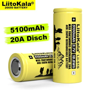 2020 Liitokala Lii-51S 26650 moč 20A polnilna litijeva baterija 3,7 V Za 18,8 Wh 5100mA Primerna za svetilko