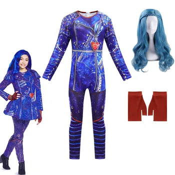 [2020 NOVO] Halloween Kostumi za Otroke Anilnc Potomci 3 Evie Dekleta Cosplay Kostume z Lasuljo