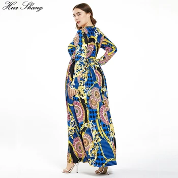 2020 Pomlad Jesen Ženske obleke Plus Velikost 6XL Ženski Dolg Rokav Retro Tiskanja Vintage Obleko Žepi Maxi Dolge Obleke