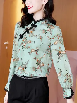 2021 ženske svile cheongsam elegantno bluzo qiapo srajce poln rokav kitajski qipao vrhovi kitajski vintage oblačila cheongsam bluzo