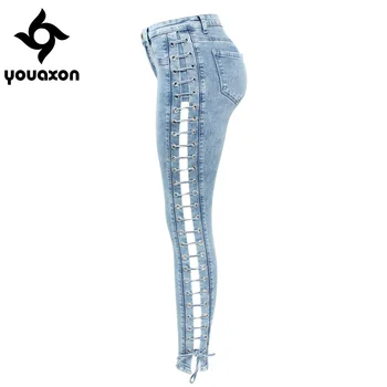 2134 Youaxon Novo Čipke Jeans Ženska, Plus Velikost Stretchy Denim Skinny Hlače Hlače Za Ženske Jeans