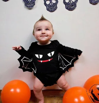 2Pcs Halloween Obleko Risanka Tiskanja O-Vratu Batwing Rokavi Obleka, Čisto Črn Klobuk z 2 Ušesa Obleka za Malčke Baby Fantje Dekleta