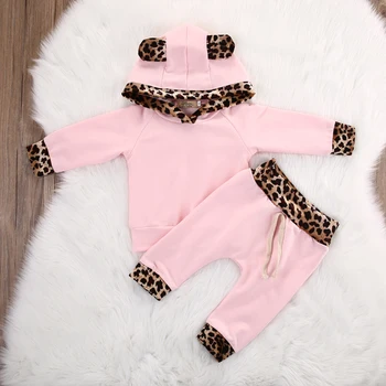 2pcs Novorojenega Dojenčka Baby Boy, Girl Obleke Moda Malčka Otroci Leopard Hoodies Vrh Sopihanje Bebek Giyim Oblačila Sklop Jeseni Obleko