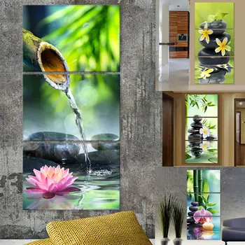 3 Plošče Zen Krajine Plakat Cvetje Bambus Kamni Zid, Platno, Slikarstvo, Umetnost Natisni Slike Doma Dekoracijo Za Dnevna Soba