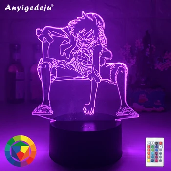 3D Lučka Anime Enem Kosu Luffy Slika namizne Svetilke, USB Barva Spreminja, luminaria Otrok Spi LED Nočna lučka Fant Rojstni dan Darila