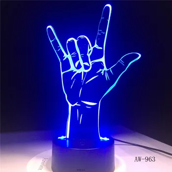 3D Optično Iluzijo Ljubim Znakovni Jezik namizne Svetilke Noč Svetlobe USB Romantično Prijatelji, Otroci Darilo za Rojstni dan Urad Svetlobe AW-963
