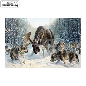 5D DIY Diamond Slikarstvo, volkovi in jeleni Živali Vezenje Navzkrižno Šiv Nosorogovo Mozaik Slikarstvo darilo hcr5