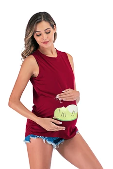 6107# Smešno Baby Natisnjeni Porodniškega T-majica brez Rokavov Tank Telovnik Trebuh Majica s kratkimi rokavi, Oblačila za Nosečnice Nosečnosti Tees Vrhovi