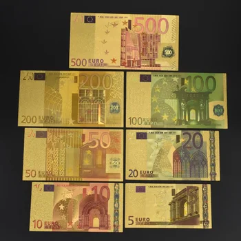 7PCS Euro Zlato Folijo Bankovcev Spominski Opombe Dekoracijo 5 10 20 50 100 200 500 EUR pozlačeni EUR Zbirka