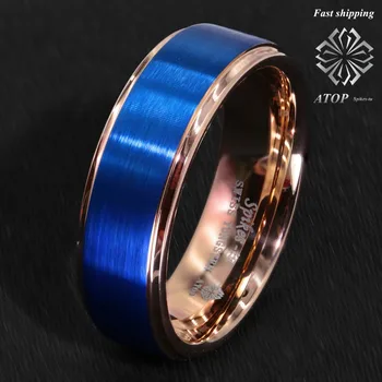 8 mm Modra Volframov Karbid Obroč Rose Zlata Brušena Poročni prstan na VRHU Moških Jewelr