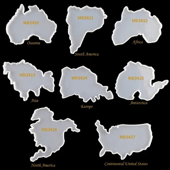 8Pcs Sedmih Celinah Zemljevid Železnica Smolo Plesni Oceanija Afrika Evropa Azija Zemljevid Silikonski Pladenj za Sadje Pokal Mat Epoksi Smolo Plesni