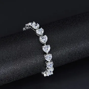 925 Sterling Srebro Srce Cut Ustvarili Moissanite Gemstone Bangle Diamond Čar Zapestnice Poroko Udejstvovanje Na Debelo Darilo