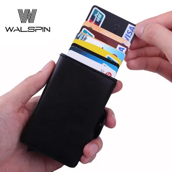 Aluminijasto Dvojno Usnje Ženske & Slim Mens Denarnice Samodejno Pop UpID Kreditne Kartice Imetnik Kartice Denar Torbici RFID Blokiranje