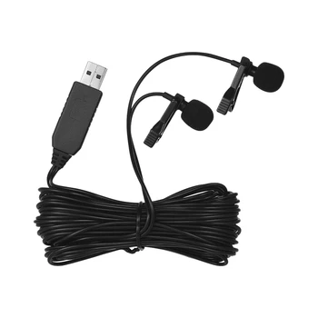 Andoer USB Dual-head Lavalier River Mikrofon 1,5 m/5 m Clip-on za Video Snemanje Zvoka