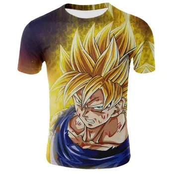 Anime Harajuku 3D Kratek Sleeve Majica s kratkimi Rokavi Moški 3DT Risanka T-shirt Goku Fant Ulične Hip-hop Modo Moški