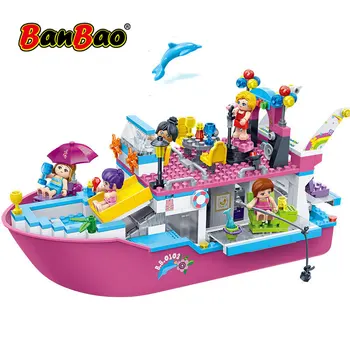 BanBao Luksuznih Križarjenj Obali Ladje Seaside Počitnice Na Plaži Dekleta Gradnike Modela Igrače Opeke Otroci Otroški Prijatelj Darilo 6149