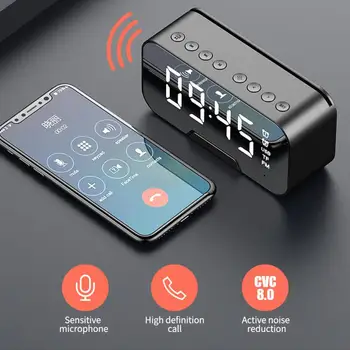 Bluetooth 5.0 Prenosni Brezžični Ogledalo Zvočnik Stolpec Subwoofer Glasbeni Zvok Polje LED Ura Dremež Budilka Za Prenosni Telefon