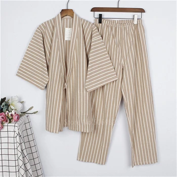 Bombaž Japonski Kimono Sleepwear 17Color Unisex Pižamo Nastavite Jopico 2pcs Nekaj Žensk Sleepwear Autume Moda Mehko Nightgown