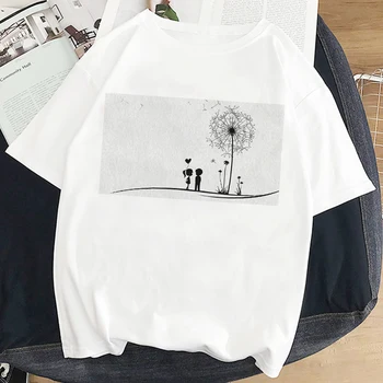 Camisetas Verano Mujer 2020 Harajuku Estetike Tshirt Gospa, Cvetje Pero Kratek Rokav Beli Vrhovi Tees Priložnostne Ženske T-shirt
