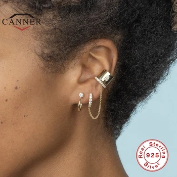CANNER Pravi 925 Sterling Srebro Hoop Uhani za Ženske Piercing Earings Diamond Obroče Uhan Verige Nakit pendientes Brincos