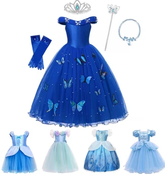 Cendrillon Princesa Dekleta Obleko Pravljice Deluxe Cosplay Kostum Cenderella Modri Obleki Otroci Stranke Halloween Rojstni Dan Oblačila
