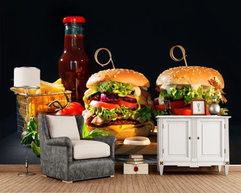 De Papel pared Hitro hrano Hamburger Zelenjave Hrane 3d ozadje,dnevna soba, kuhinja restavracija s hitro prehrano trgovina papir doma dekor