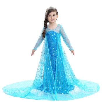 Dekleta Elsa Tiste Stranke, Princesa Obleko Baby Dekleta Poletje Eleganten Dolg Rokav Modre Obleke Rojstni Fantasy Žogo Obleko