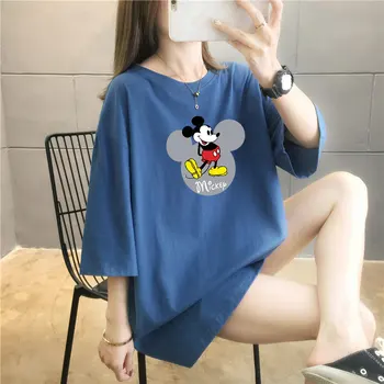 Disney Svoboden Ženske majice Mickey Mouse M-4XL O-vratu Bombaž Prevelik Ženske Obleke, Poletne majice Lady Vrhovi Ženske Novo Tees