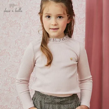 DKH14194 dave bella jeseni 5Y-13Y otroci oblačila, otroci in modnih ruched solid majica s kratkimi rokavi dekliška visoka kakovost modnih tees