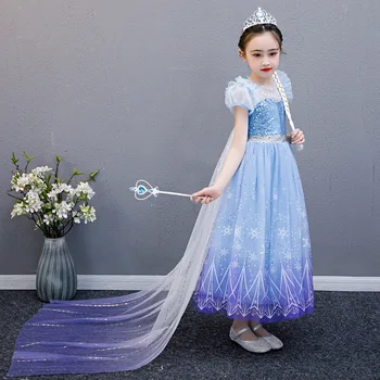 Elsa Obleko 2 Princesa Obleke Snežinka Kostum Za Božič, Rojstni Dan Cosplay Visoke Kakovosti Z Dolgo Cape Modra Obleka Nina
